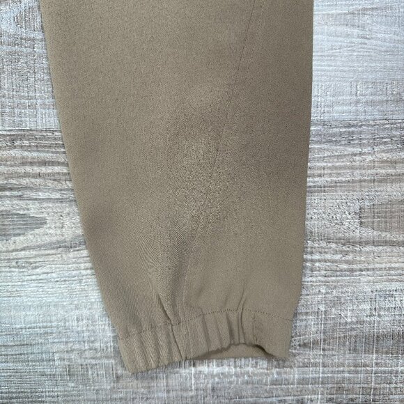 VINCE. Women's Size 6 Asymmetric Harem Trousers Leather Trim Brown Taupe - Picture 12 of 16